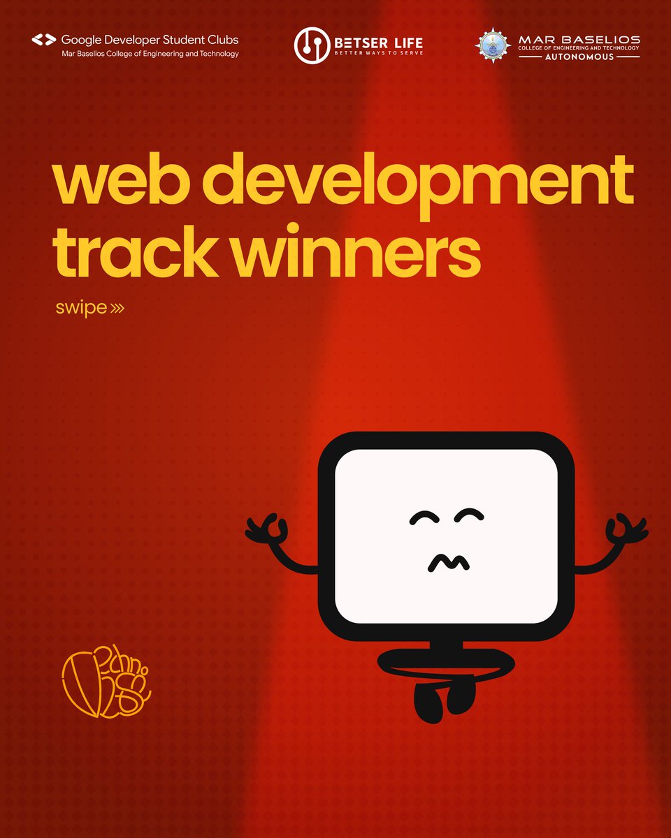 gdscmbcet's tweet photo. Folks, finally the wait is over & and the results are out !🥳
GDSC MBCET proudly announces the winners of the Web track! 🏆
🥇404:Team Not Found
🥈Code Warriors
🥉RYANGOSLING
Congrats to the teams for creating some amazing projects! 🔥
#gdscmbcet #TechnoVerse https://t.co/SvPNf9PnEn