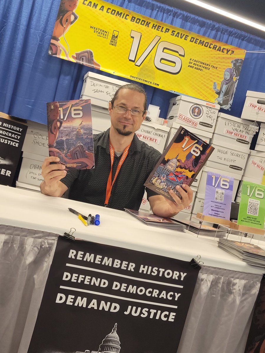 Today only @Netroots_Nation! Stop by booth 417 for a signing and meet one of the @onesixcomics co-authors, Gan Golan!! #NN23 #RememberOneSix #TopSecret
