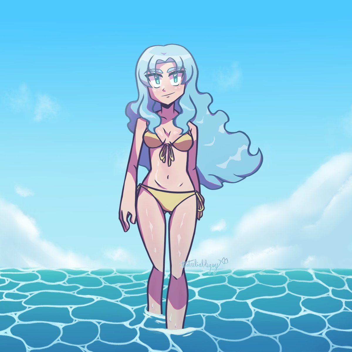 Sophie from Metal Fight Beyblade in the ocean (redraw of an art