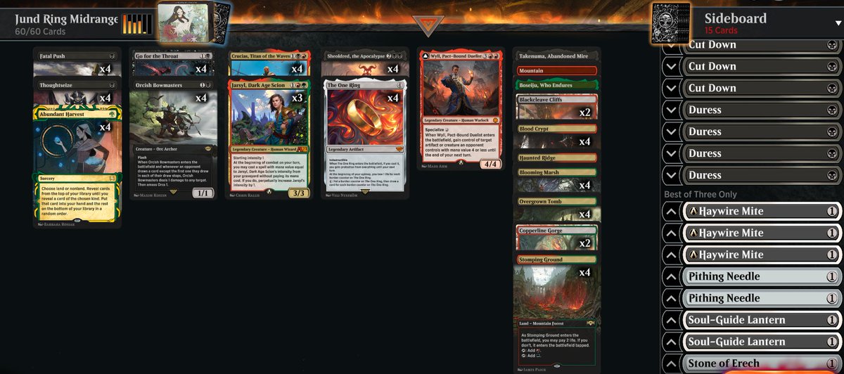 AlthMtg's tweet photo. 66-9 and #3 with my Historic Jund Midrange list! In a high curve deck, Harvest is great at finding lands when you need, and high impact cards when you don't, and enables Jarsyl. I've done a full in-depth deck guide video with gameplay here: https://t.co/MuSMrNDX8H
@ArenaDecklists https://t.co/azBRXEahXP