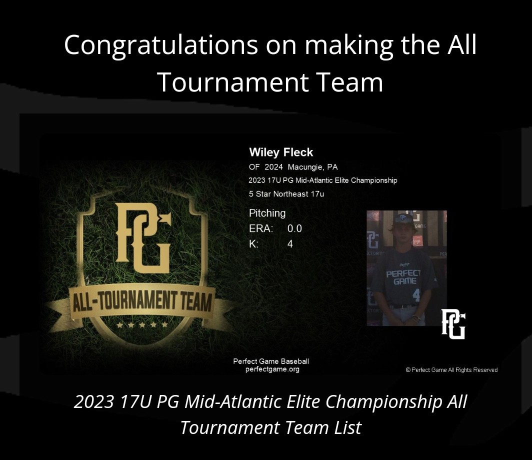 Thanks <a href="/PGMidAtlantic/">Perfect Game Mid-Atlantic</a> for being named to All Tournament team in 2 of first 3 tournaments of the summer. <a href="/5starnationalNE/">5 Star Northeast</a> <a href="/HaasCoach/">Jeremy Haas</a> <a href="/POMalley_NCSA/">Pat O'Malley</a>