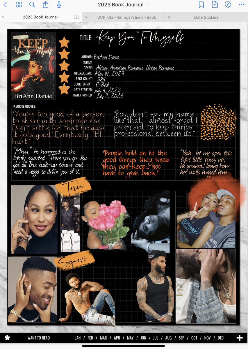 Storyboard visuals • Keep You To Myself @ooohBri 

Synovi was a thug azz Casanova but I loved him for Torin!  My first read by BriAnn and I’m looking forward to diving into her catalog. 

Ratings: ⭐️⭐️⭐️⭐️⭐️
Spice: 🌶️🌶️🌶️🌶️ #blackromance #bookrecs #BookReview #bookjournal
