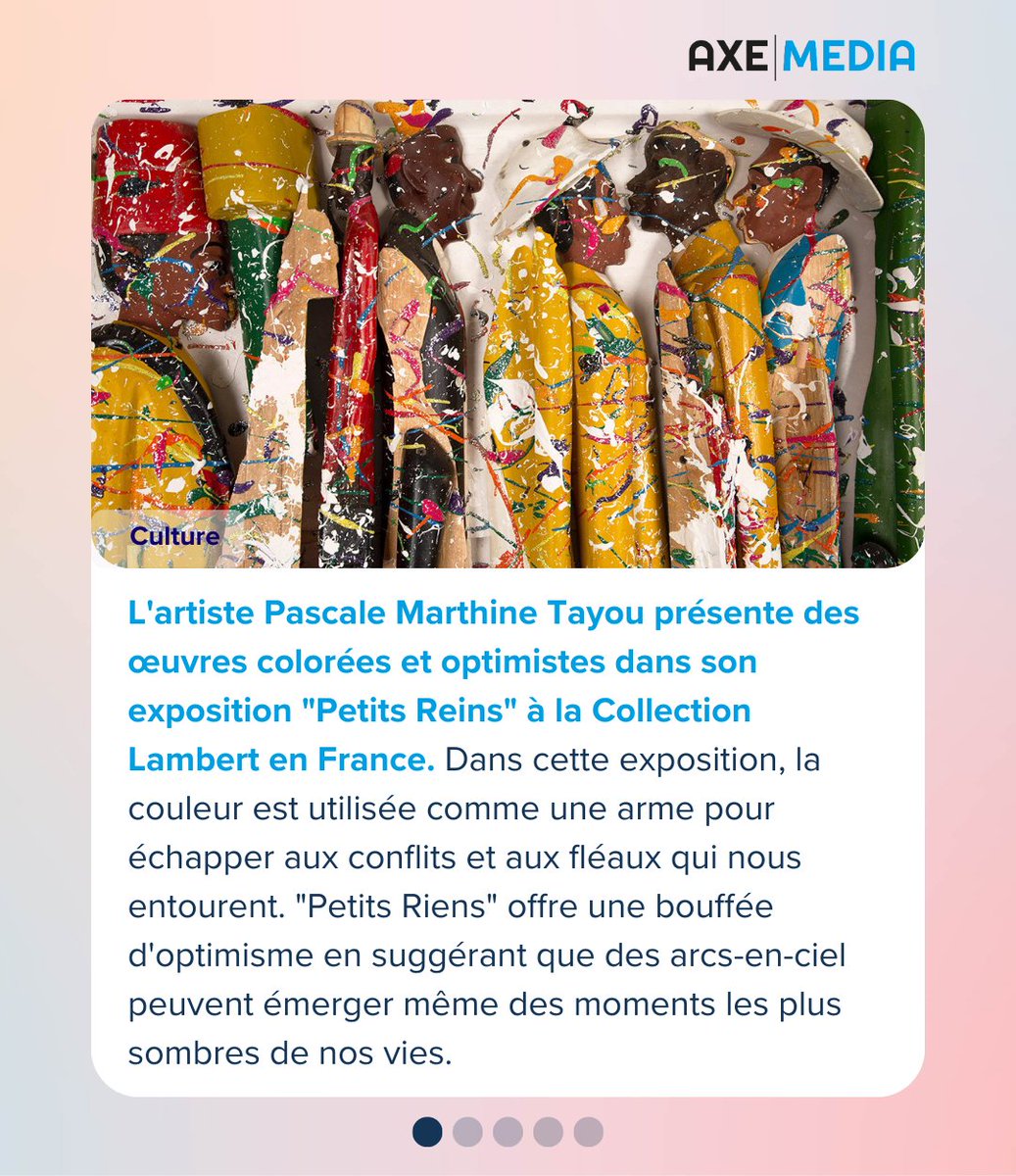 axemedia2023's tweet photo. [Culture]  L'artiste Pascale Marthine Tayou présente des œuvres colorées et optimistes dans son exposition "Petits Reins" à la Collection Lambert en France.

Actu 1 : Jeune Afrique © Jeune Afrique

#Art #PetitsReins #PascaleTayou #CollectionLambert https://t.co/pGo8HHxBDq