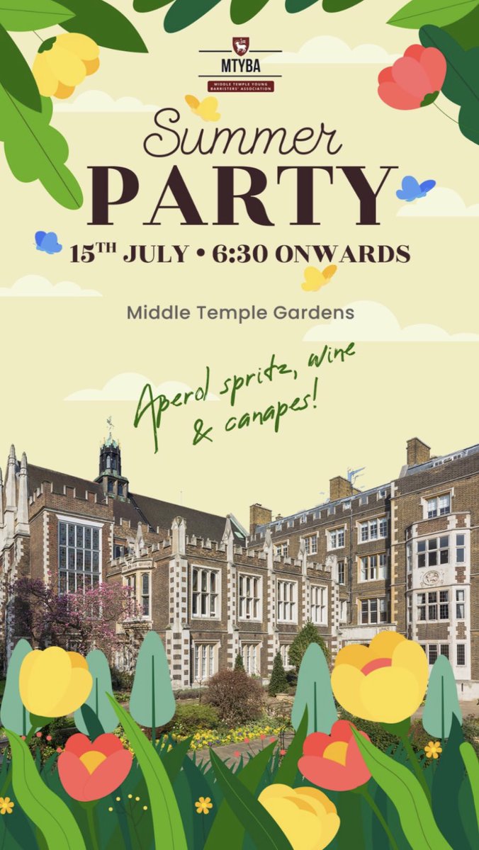 Due to bad weather our Summer Party will now be in the Parliament Chamber, access through the main entrance to the hall 🥂