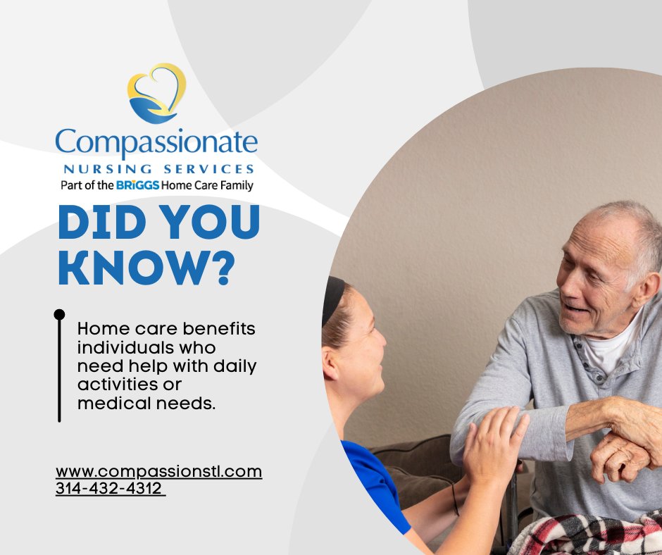 Compassionate Nursing Services helps individuals who require assistance with their activities of daily living (ADLs) - tasks like bathing, grooming, dressing, walking, transferring, and using the bathroom.  

#HomeCare #SeniorCare #AgingAtHome #HelpwithADL @BriggsHomeCare