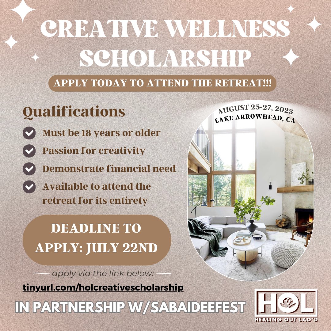 🇱🇦🌿 Calling All Lao Creatives to apply to the Creative Wellness Scholarship! 🌿🇱🇦

✨ Discover the intersection of creativity and wellness with our exclusive Creative Wellness Scholarship, presented in partnership with Sabaidee Fest! ✨

Are you a passionate Lao woman and/or n