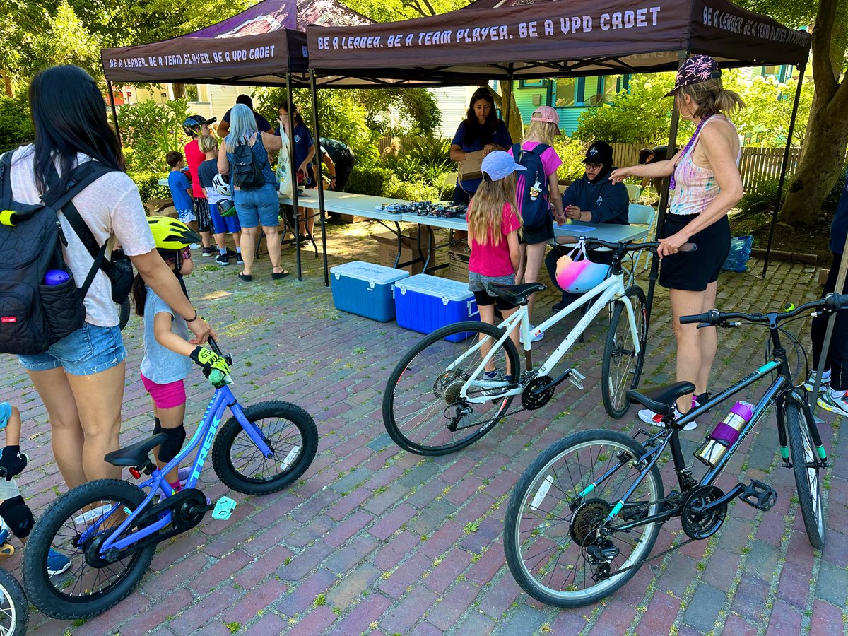 Families have started to arrive for day two of the 2023 @VancouverPD #StrathconaBikeSmart program!

Our @VPDCadets are helping sign kids in and @StrathCPC volunteers are registering bikes with @Project529BC. 

Thanks to @VanPoliceFnd for making this day possible! #BikeSmart