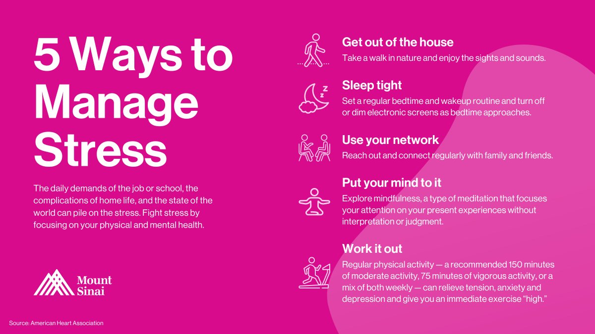 The daily demands of the job or school, the complications of home life, and the state of the world can pile on the stress. Fight stress by focusing on your physical and mental health with these five tips to improve your mindset: mshs.co/39Jj5Ek

#MentalHealth