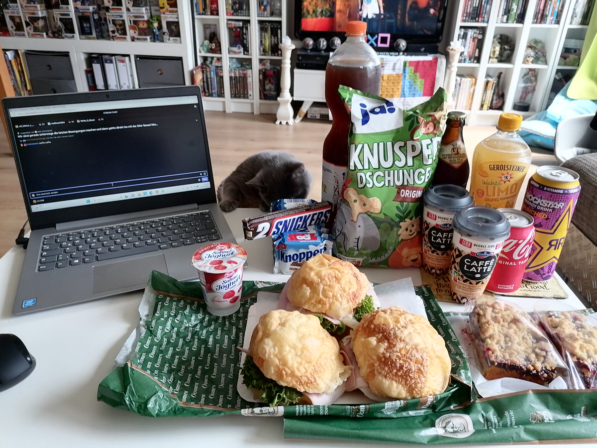 Schetaisy's tweet photo. 24h Stream von @Herr_Currywurst 
DURCHZIEHEN
Nach 35 Minuten explodierte der Stream schon😂
Chattsunami 2023 ich war dabei 🤣

Vodka findet den Geruch von Knoppers scheisse und freut sich schon chillig auf die nächsten langen Stunden... egal Koffein und Zucker regeln #pling24 https://t.co/jtk9DqC3D6