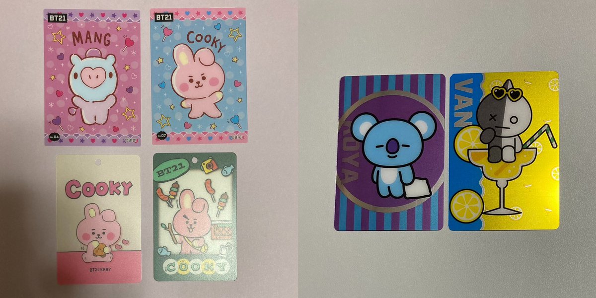 yamarmy227's tweet photo. BT21  カードマスコットセット
メタルカード　クリアカード
交換探しています

【譲】画像１、２
COOKY MANG SHOOKY など
        
【求】画像３、４
CHIMMY  RJ など

大阪市内での手渡し、郵送希望です。
異種交換大丈夫です、お気軽にお声がけください😊
#BT21交換 https://t.co/eARyzDLFz3