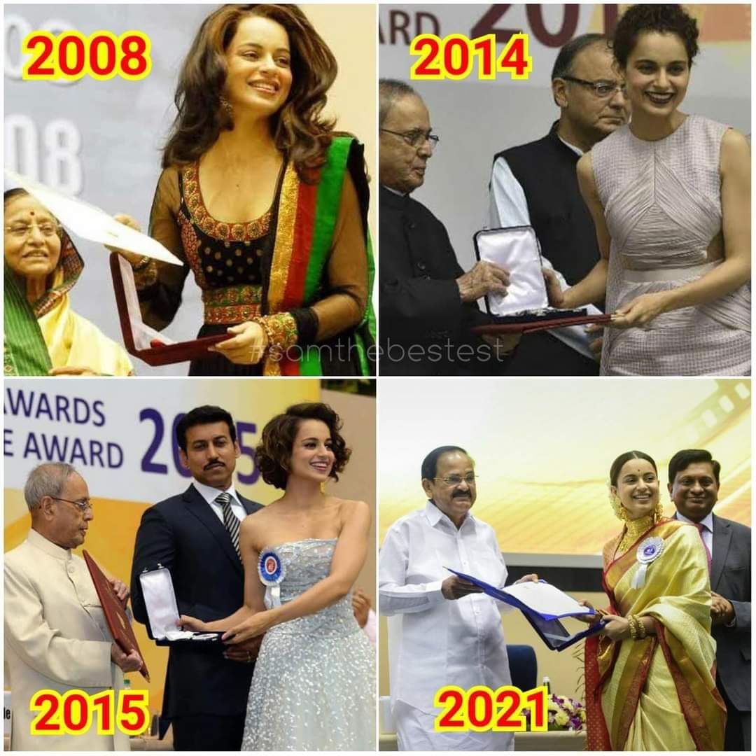 #KanganaRanaut's National Award moments :

2008 - She won Best Supporting Actress for #Fashion

2014 - Best Actress for #Queen

2015 - Best Actress for #TanuWedsManuReturns

2021 - Best Actress for #Panga #Manikarnika

A true warrior queen 👑 ❤️
