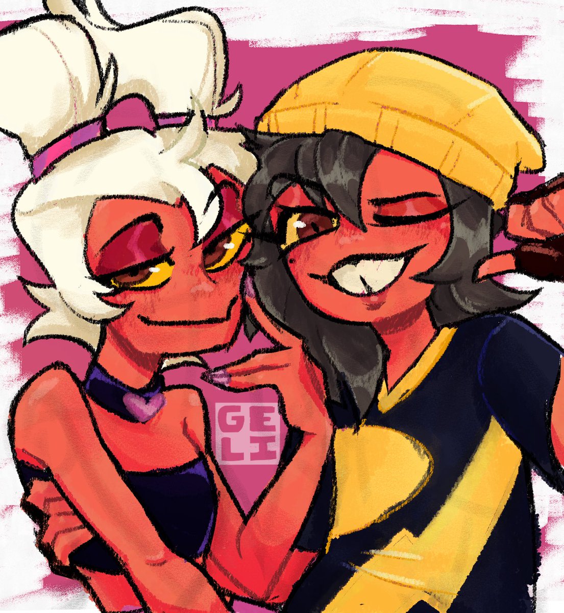 Gell1F1sh's tweet image. Made a lil rushed Millerd and Moxxine sketchhh from latest episode..!
•
•
•
#HelluvaBoss #HelluvaBossFanart #HelluvaBossMoxxie #HelluvaBossMillie