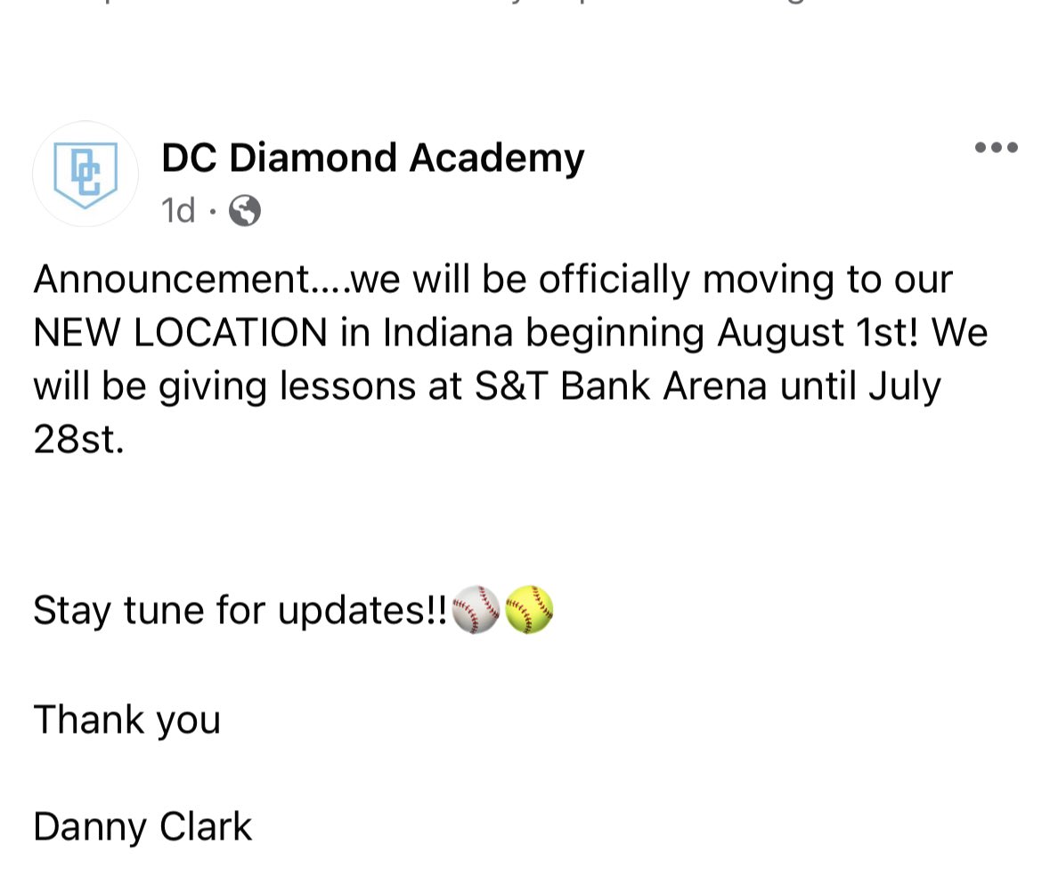 DCDiamonds8's tweet photo. We are on the move! We will be staying in Indiana but we will have our very own facility. Stay tune for updates!

Thank you for all the support. https://t.co/v0IZoaQKt9