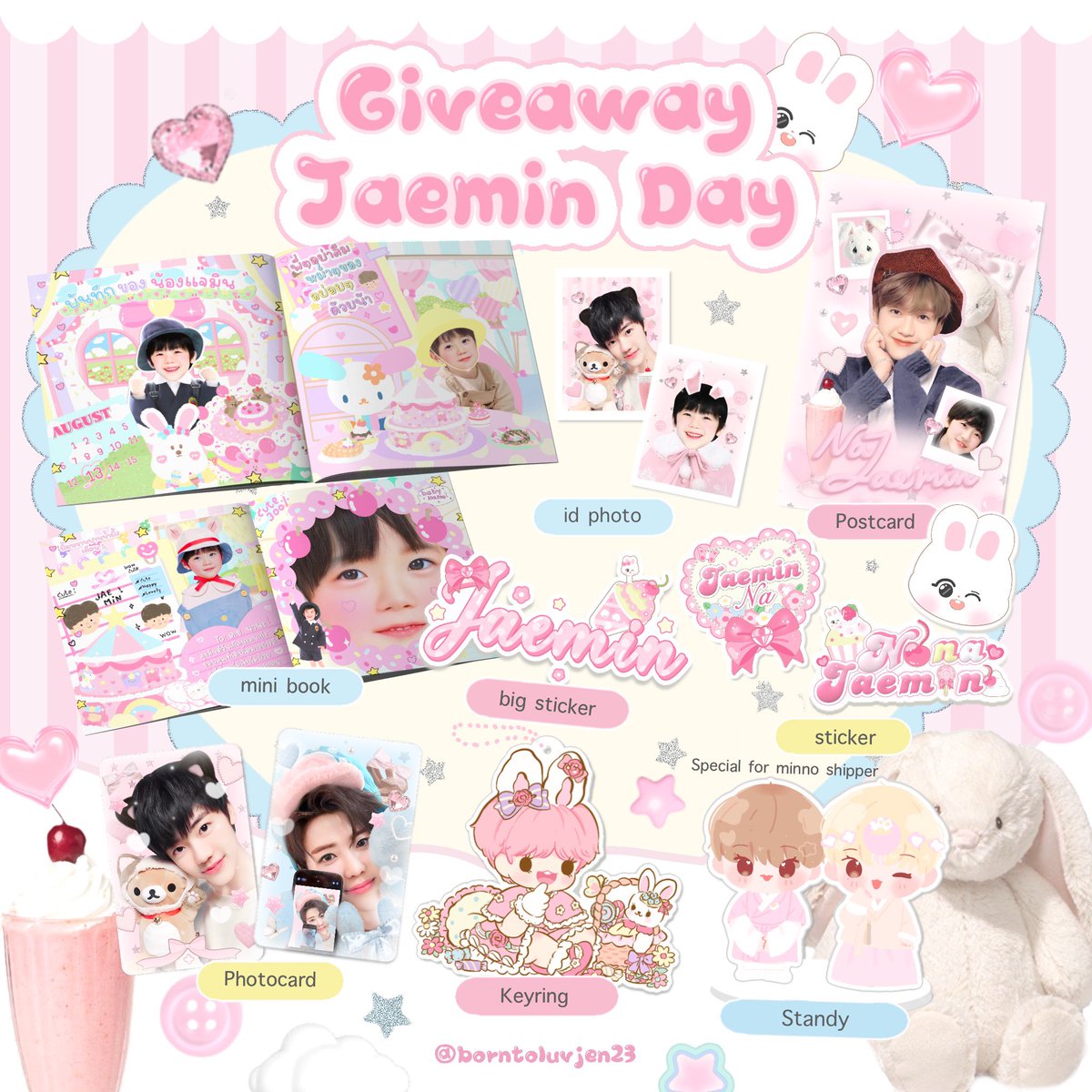 borntoluvjen23's tweet photo. ⑅♡𓈒🍨꒰ Pls kindly rt ꒱ ✿ ᕬ ᕬ ˖ ࣪ ⊹🥂

giveaway happy 𝓙aemin day🐰🎀☁️

   (🍮) : only 5 set 

☆ random rt from follower 1 set

☆ 08 aug 20.00 pm♡ gg form 
        
☆ 12-13 aug ♡ at siam &amp; cafe

˚◞♡  ⃗ more info + form tag in mt ˖  ࣪ ⊹ 
#HAPPYJAEMINDAY #JAEMIN https://t.co/z8D2XuGfnM