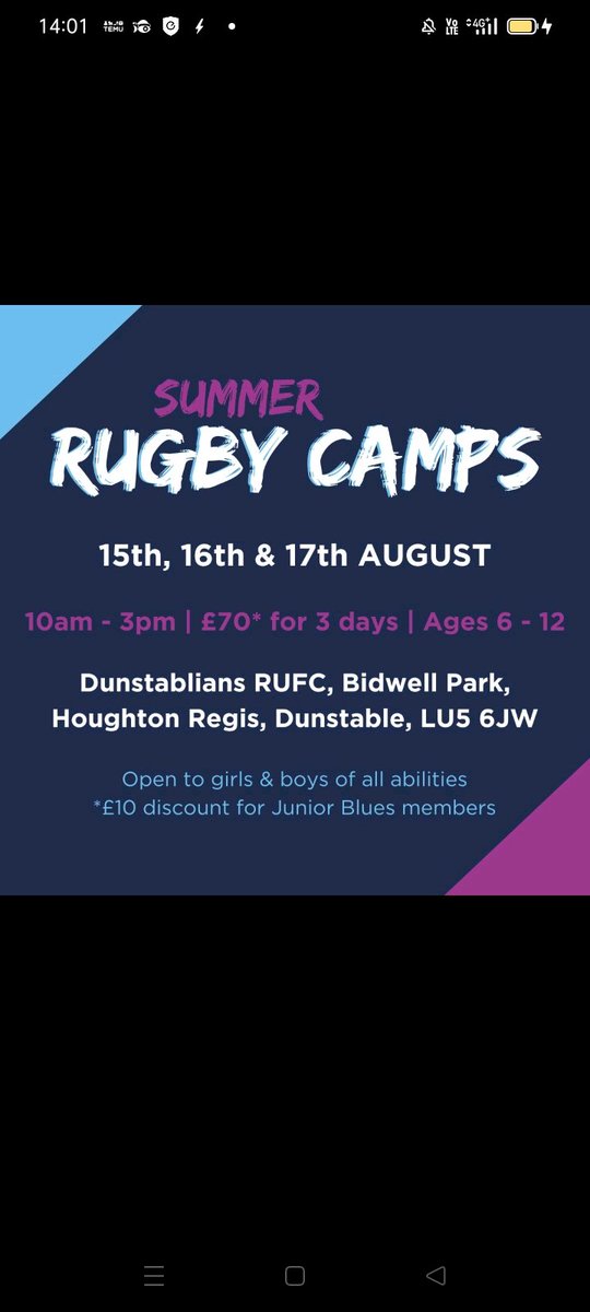 This summer continuing Schools to community clubs partnership @bluesfoundatio1 at @dunstablians for a rugby camp. Championship rugby club on our doorstep. @HadrianAcademy @ArdleyHill @KensworthCE @caddingtonVS @VincentPrimary @ashton_primary @BeecroftAcademy @larkriseacademy