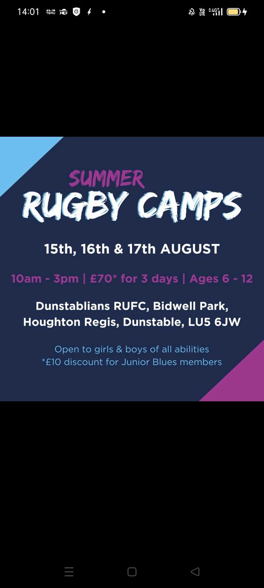 This summer continuing Schools to community clubs partnership <a href="/bluesfoundatio1/">Bedford Blues Foundation</a> at @dunstablians for a rugby camp. Championship rugby club on our doorstep. <a href="/HadrianAcademy/">Hadrian Academy</a> <a href="/ArdleyHill/">Ardley Hill Academy | Dunstable</a> <a href="/KensworthCE/">Kensworth CE Academy</a> <a href="/caddingtonVS/">Caddington School</a> <a href="/VincentPrimary/">St Vincent's Catholic Primary School</a> <a href="/ashton_primary/">Ashton St Peter’s Primary School</a> <a href="/BeecroftAcademy/">Beecroft Academy</a> <a href="/larkriseacademy/">Lark Rise Academy | Dunstable</a>