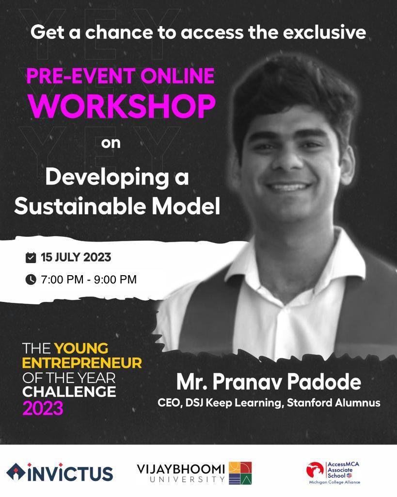 We are very excited to welcome you for The Young Entrepreneur of the Year Challenge 2023!

Link: bit.ly/44tyMXM

#VijaybhoomiUniversity #Vijaybhoomi #entrepreneur #entrepreneurship #entrepreneurlife #workshop #entrepreneurmindset #entreprenuerworkshop #entrepreneurial