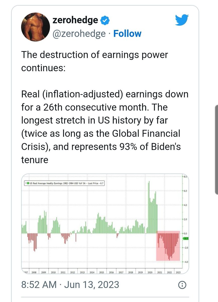 Ohio_buckeye_us's tweet photo. What economic plan? 

If the economy is so great why are Gen Z & millennial borrowers falling 90 days behind on their car payments at rates last seen during the Great Recession era? 

Total consumer debt continues to grow, it hit $17 trillion in the first quarter of 2023 per the Fed, the highest amount on record. 

Earnings are down for the 26th consecutive month.

Americans have seen their wages decrease by 2.7% under Joe Biden.

Real wages in America during the Trump years were up 7.3%.

👀⬇️

https://t.co/fJiTpHfNFR