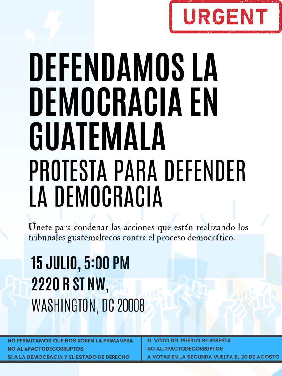 GHRCUSA's tweet image. #TODAY at 5:00 pm Demonstration to #SupportDemocracy join us! 
In front of the #Guatemalanembassy #WashigtonDC together with a network of Guatemalan citizens, we are calling on Guatemala to allow the will of the people to prevail. 

#GuatemalaExigeDemocracia
#EleccionesGT2023