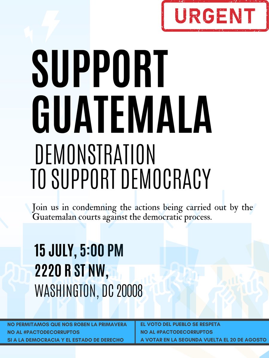 GHRCUSA's tweet image. #TODAY at 5:00 pm Demonstration to #SupportDemocracy join us! 
In front of the #Guatemalanembassy #WashigtonDC together with a network of Guatemalan citizens, we are calling on Guatemala to allow the will of the people to prevail. 

#GuatemalaExigeDemocracia
#EleccionesGT2023