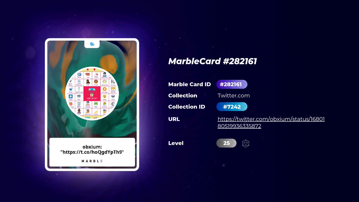 MarbleCardsInfo's tweet photo. A new ๐ฆ tweet by obxium was marbled! https://t.co/FZr5isypap
#ETH #Polygon #NFT #MarbleCards #Meme https://t.co/dLX9P8ND8a