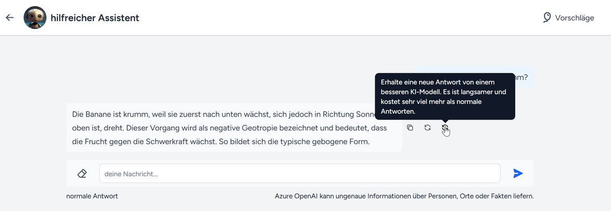 schulKI_de's tweet photo. GPT-4 und Claude 2 sind endlich in https://t.co/DLxqGy4bH3🥳 Verbessere einfach eine GPT-3.5 Turbo oder Claude Instant Antwort mit den neuen großen Sprachmodellen. Aber Obacht, damit verbraucht ein:e einzelne:r Schüler:in so viele Token, wie eine ganze Klasse.  #twlz #lernenmitKI https://t.co/EujiCz21zZ