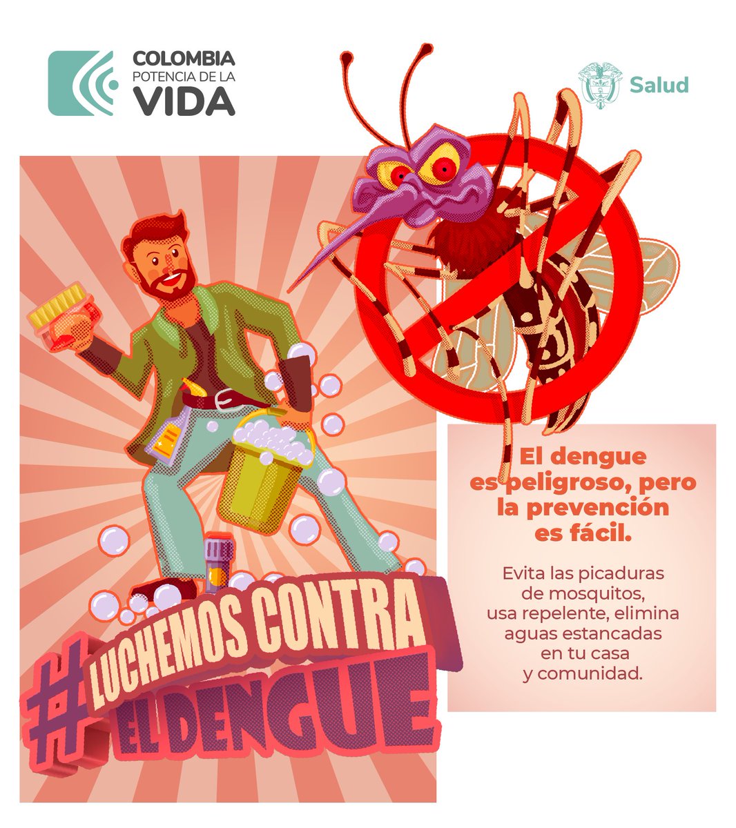 MinSaludCol's tweet photo. ¡La amenaza del dengue es real!🦟Sigue las recomendaciones para evitar que el mosquito que transmite la enfermedad se reproduzca. Por tu salud y la de tu familia👨‍👩‍👧‍👦 #LuchemosContraElDengue. https://t.co/KU9Ychw7BY