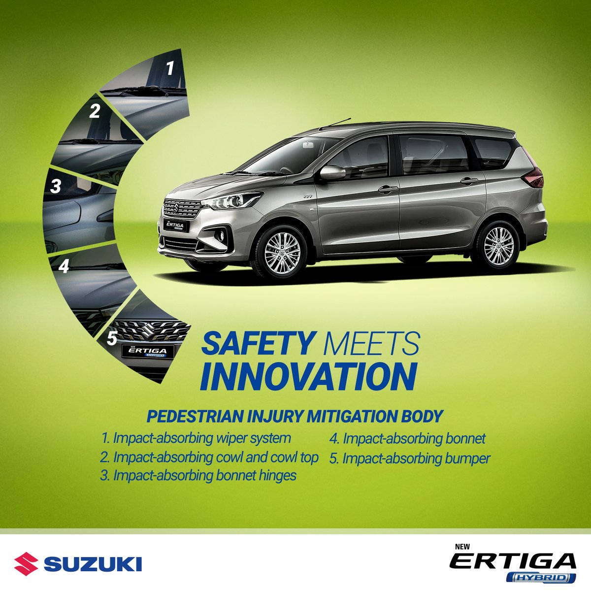 SuzukiAutoPH's tweet photo. Equipped with a Pedestrian Injury Mitigation Body, Ertiga takes safety to a whole new level. Experience peace of mind knowing that your journey is protected, both inside and outside the vehicle. Drive with confidence and prioritize safety. https://t.co/zpL38BSEH8