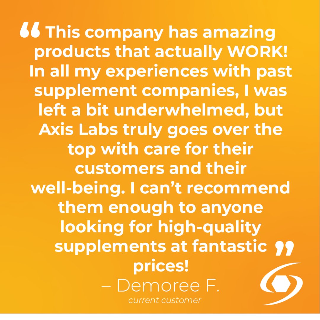 axislabs's tweet photo. "This company has amazing products that actually WORK! In all my experiences with past supplement companies, I was left a bit underwhelmed, but Axis Labs truly goes over the top with care for their customers and their well-being. I can’t recommend them enough!" - Demoree F. https://t.co/9CNuJmFFyu