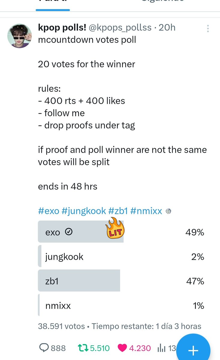 XIUCB97's tweet photo. @kpops_pollss DONE FOR #EXO https://t.co/7FUsYfaPHY