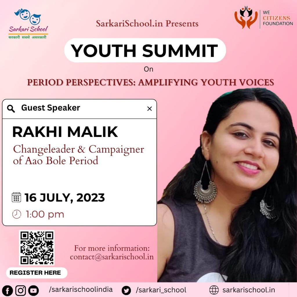 I am thrilled to share that I have been invited to speak as a guest speaker at the upcoming Youth Summit on Period Perspectives: Amplifying youth voices. A total of 21 youth speakers from across India will be joining.
#YouthSummit #PeriodPerspectives #sarkarischool #BreakTheTaboo
