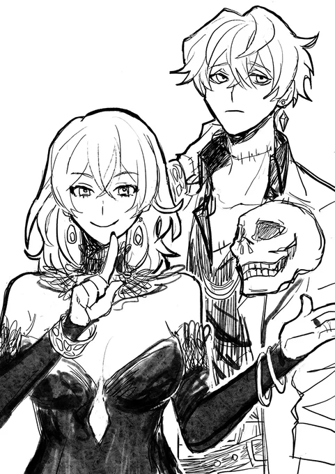 ※チレッタ顔捏造 だいぶ前に描いてたミスラ+チレッタ    #まほやく_FA
