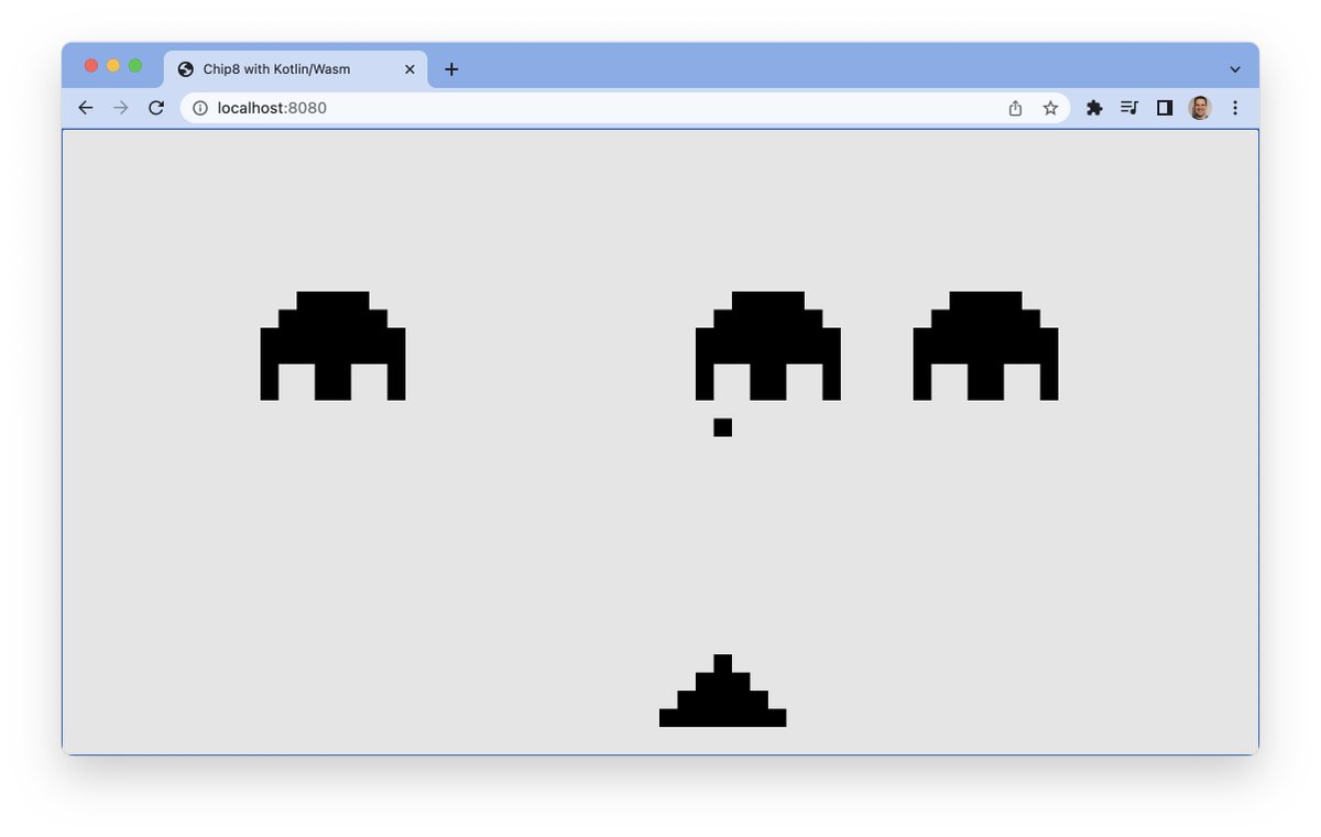 Rough around the edges but added Wasm based Compose for Web client to the Chip-8 KMP sample (github.com/joreilly/chip-8) cc <a href="/bashorov/">zalim (kotlin wasm compiler webassembly VM)</a>

Right now it's loading Space Invaders ROM by default but should work with others ones as well (was cool to see btw how straightforward it was to