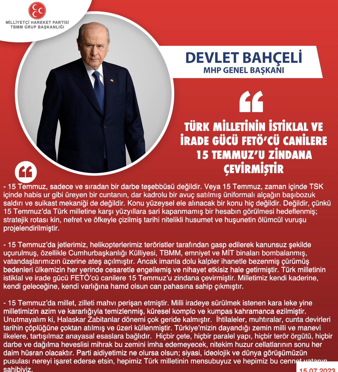 Mhp Keşan İlçe Başkanlığı (@kesan_mhp) on Twitter photo Genel Başkanımız Sayın Devlet BAHÇELİ <a href="/dbdevletbahceli/">Devlet Bahçeli</a>: Türk milletinin istiklal ve irade gücü FETÖ’cü canilere 15 Temmuz’u zindana çevirmiştir. Genel Başkanımız Sayın Devlet BAHÇELİ <a href="/dbdevletbahceli/">Devlet Bahçeli</a>: Türk milletinin istiklal ve irade gücü FETÖ’cü canilere 15 Temmuz’u zindana çevirmiştir.