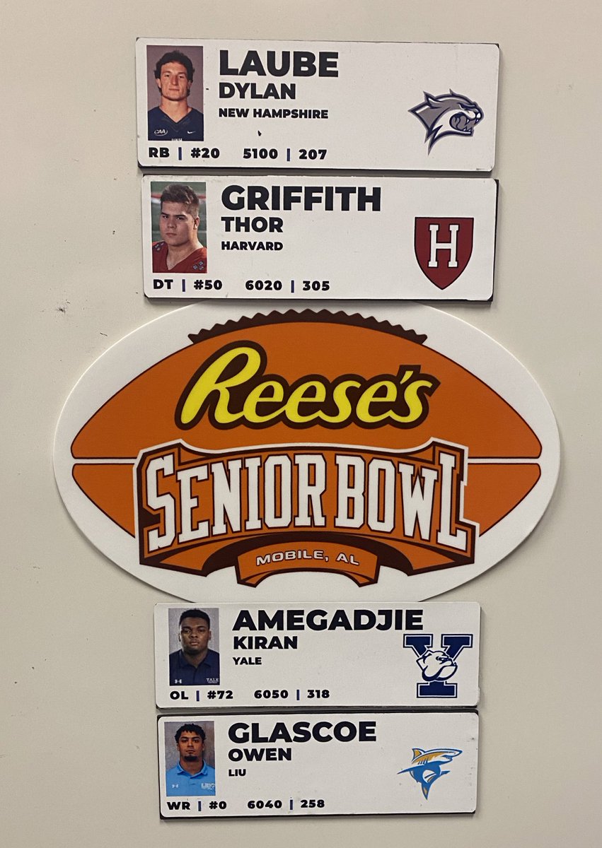 JimNagyOU's tweet photo. #SmallSchoolSaturday Vol. 7
If Vegas set betting line on which sub-FBS prospect would be drafted first next April, odds-on favorite based on @seniorbowl tape study would be @yalefootball OT Kiran Amegadjie.

Amegadjie (36 3/4 arms 👀) spent time working with former Bengals’ All-Pro Willie Anderson this summer and we expect him to be one of biggest risers in 2024 draft class over next nine months.

@the2kkiran5 has chance to follow in footsteps of recent small-school OL like Trevor Penning, Cole Strange, and Cody Mauch that parlayed big prove-it weeks in Mobile into being Top-50 picks. 📈

#TheDraftStartsInMOBILE™️