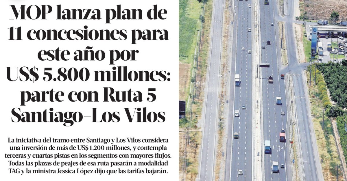 Nuestro sistema de Concesiones de Infraestructura, liderado por el MOP, nos ha permitido conectar Chile, y tener estándares a nivel internacional, mejorando la vida de millones de personas. Muy buena noticia seguir avanzando, y ojalá se concreten en los plazos señalados.