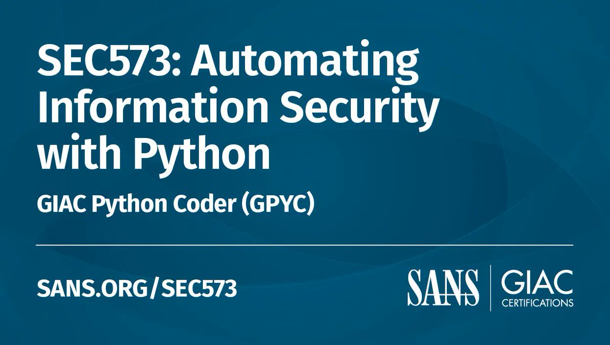 SANSDefense's tweet photo. SEC573 is designed for all cybersecurity professionals who want to learn how to apply basic coding skills to do their job more efficiently. Try the course demo for yourself: https://t.co/qEtyCdAcP8
Learn more about #SEC573: https://t.co/uBixSLHw0r https://t.co/TlL7y3OpW3