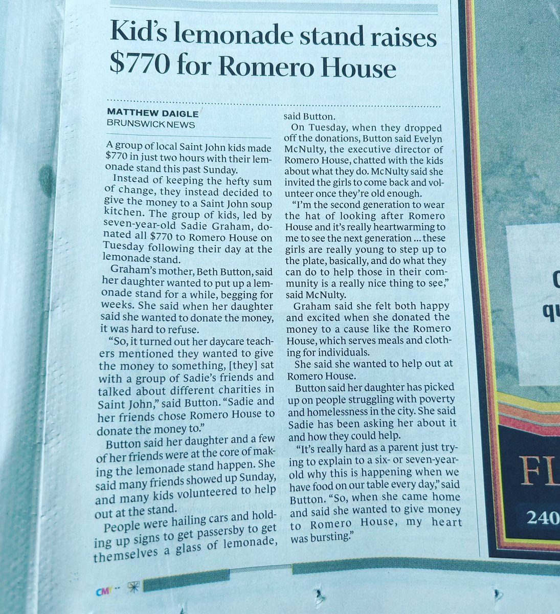 buttonec's tweet photo. Sadie and her lemonade stand made the paper today! New Brunswick famous https://t.co/MvyLqAV2UJ