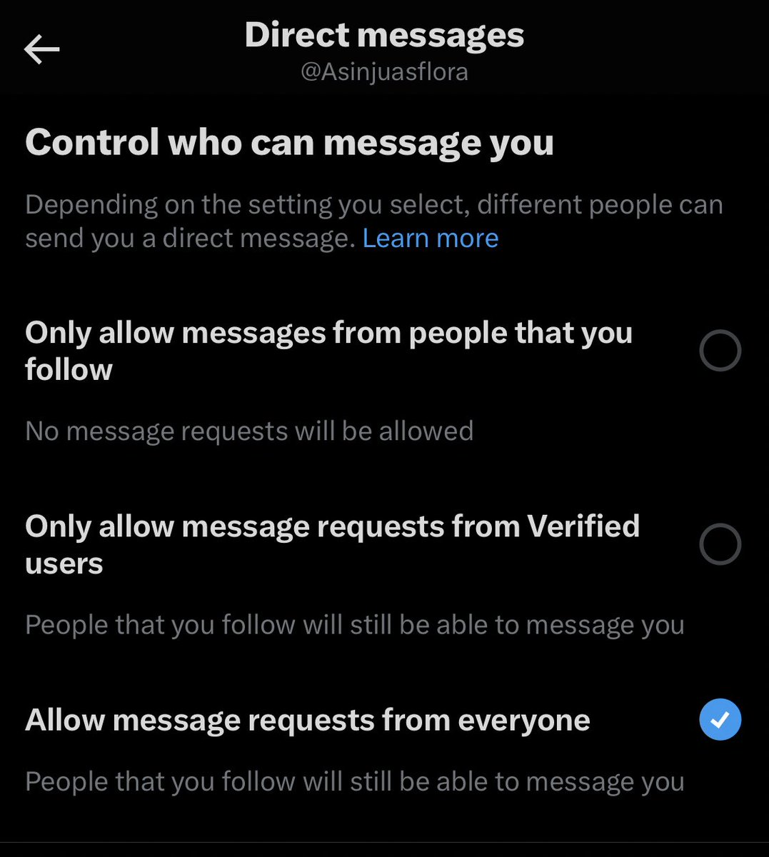 Artists be aware that I found they changed my DM to “only allow message requests from verified users”

You NEED to change it back to “from everyone” 

However idk how long this can last before they automatically change it back 🥲🥲🥲