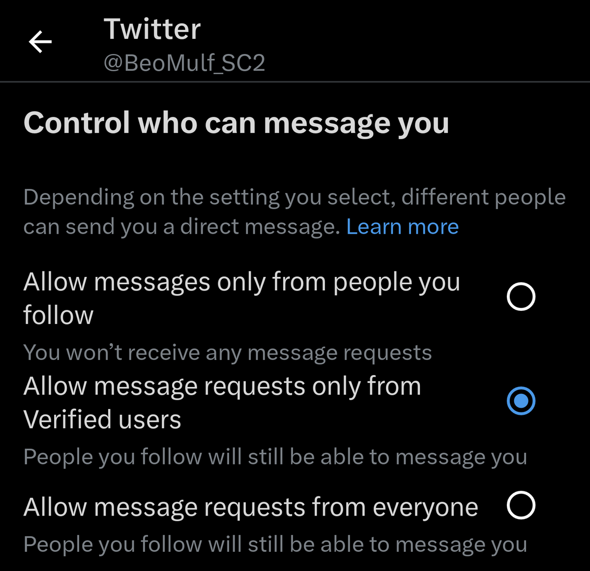 Reminder that Twitter changed people's DM settings so only verified accounts can DM. I changed this back last night and it got reset again...