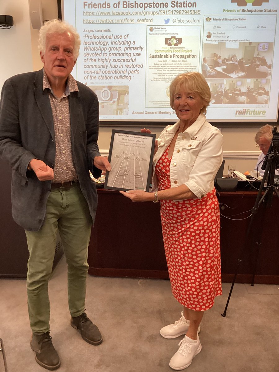SoutheastCRP's tweet photo. Wow - congratulations to @fobs_seaford on three awards @Railfuture Awards #rfconference
FoBS chair Barbara Mine Joint Gold Award for Campaigner of the Year, commendation for Best Social Media & joint commendation for Best Website https://t.co/eeqi7wddS8