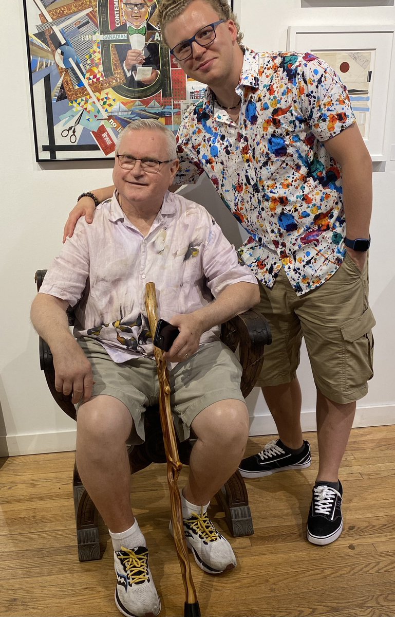 cancilla_cole's tweet photo. Fleet Galleries: Last Night 🌙 
It was a great premiere of my collage artworks. 
I’m posing with The Mayor of Albert Street. 🎨🇨🇦🖼️ 
#exploremb #art #collage #wpeg #exchangedistrictwpeg #artgallery #canadianfinearts https://t.co/jW1Dij6GvO