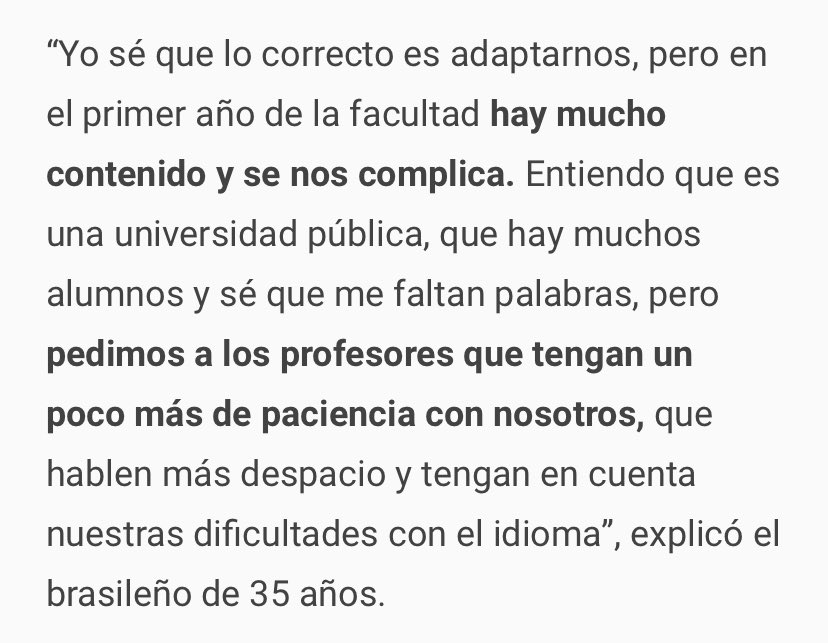 Los brasileños que estudian gratis en la Argentina una de las carreras universitarias más caras del mundo, se quejan de que los profesores hablan castellano y a ellos se les complica entenderlos.
La locura es total, y los medios se prenden.
Mi reflexión: chúpense una pija!