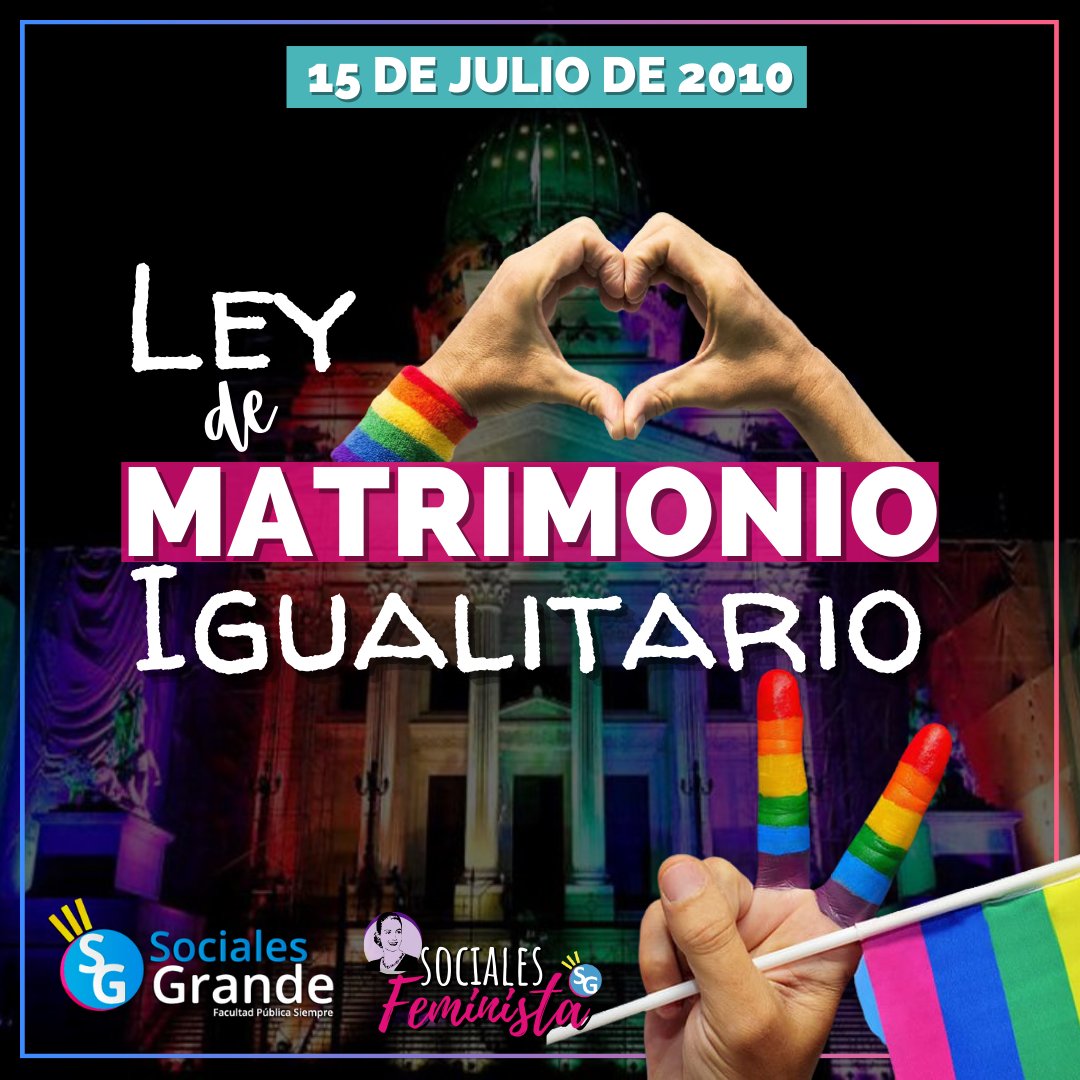 SocialesGrande's tweet photo. LEY 26.618 - MATRIMONIO IGUALITARIO ♥️🏳️‍🌈

El 15 de Julio de 2010, Argentina se convirtió en el primer país de América Latina en reconocer el derecho a matrimonio entre personas del mismo sexo a nivel nacional. https://t.co/rqOoj2W180