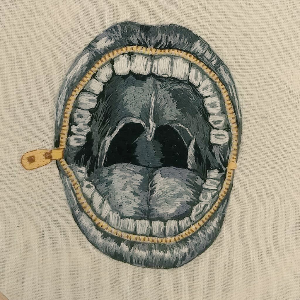 Artist Julie Campbell, based  in Belgium, creates embroidery often with anatomical themes #WomensArt