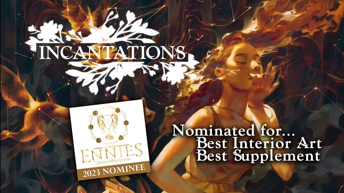 Hey y'all!

Incantations got two #ennie nominations:  Best Interior Art and Best Supplement. If you're a fan of me or @/Clericalcleric and the work we do, it'd be killer if you gave us a 1 in our respective categories.

Thank you for your support!

vote.ennie-awards.com/vote/2023/