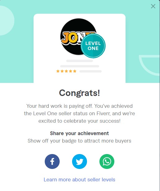 Fiverr promoted me to Level 1 seller for my hard work. I am so happy today.
#LevelUp #Happyfreelancing #seller #today #FiverrGig 
#fiverrseller