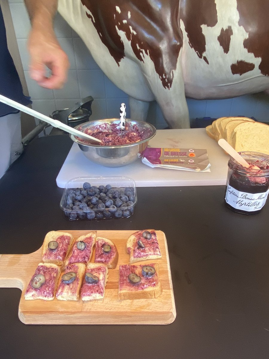 CrielAMC's tweet photo. [TourGourmandLacs&amp;Terroirs] Aujourd’hui, au @BourgetLac sur l’Esplanade de Mémard, retrouvez nos animateurs pour des dégustations de : 
🧈Beurre de Bresse aux myrtilles, tartines savoureuses et saines pour le goûter 
🧀Sandwich pain d’épice/ #FourmeAmbert 
🐄Et un🥛bien frais 😋 https://t.co/NfglJ9mWdg