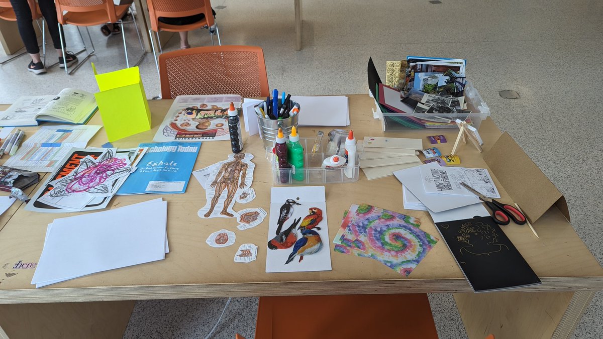 GraphicMedicine's tweet photo. If you're here with us in Toronto, we hope you'll find some time to visit our open art studio space (on the 2nd floor of Myhal) today!

Open from 11:00 to 4:30 with art therapists - and wonderful people - Emma Rand and Rakshanda Khan.

We've got all the supplies! #GraphMed2023 https://t.co/io6mdAlLbS