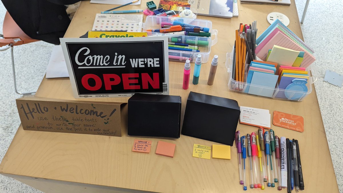 GraphicMedicine's tweet photo. If you're here with us in Toronto, we hope you'll find some time to visit our open art studio space (on the 2nd floor of Myhal) today!

Open from 11:00 to 4:30 with art therapists - and wonderful people - Emma Rand and Rakshanda Khan.

We've got all the supplies! #GraphMed2023 https://t.co/io6mdAlLbS